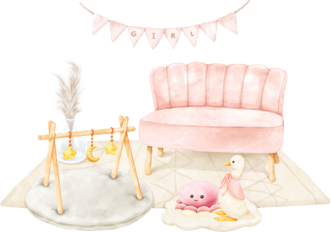 Watercolor Cute Baby Girl Room